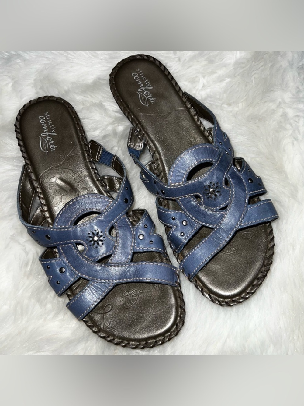 Strictly Comfort Leather Sandals Wedge Heel Sandals Boho Women’s Size 8.5